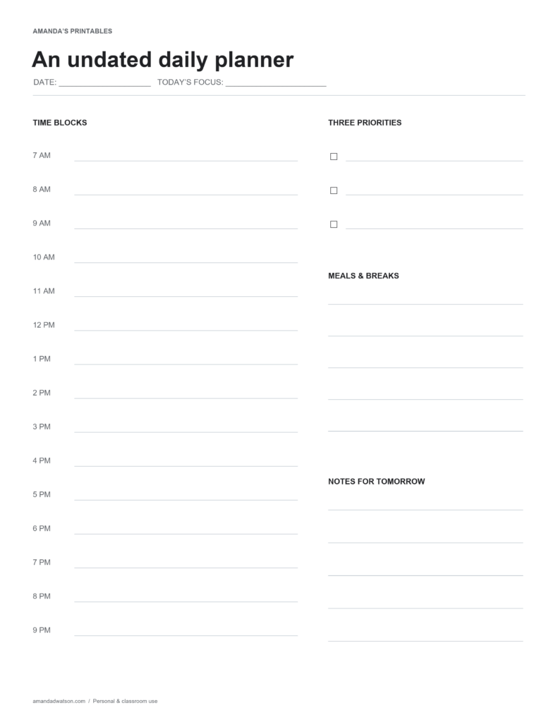 Free Printable Daily Planner with Hourly Time Blocks Free Printable Daily Planner with Hourly Time Blocks