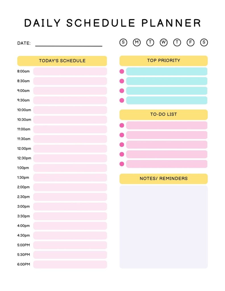 Free Printable Daily Schedule Planner - Free Printable Daily Schedule Calendar Free Printable Worksheet ...