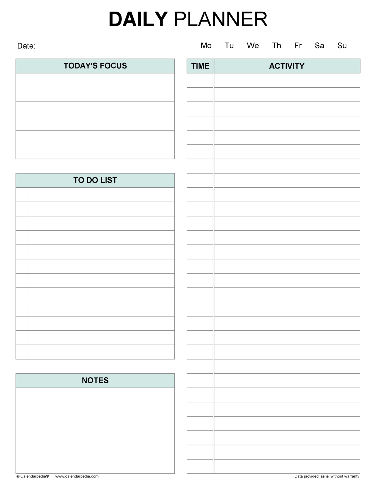 Free Printable Daily Task Planner - Free Daily planners in PDF format - 20+ templates