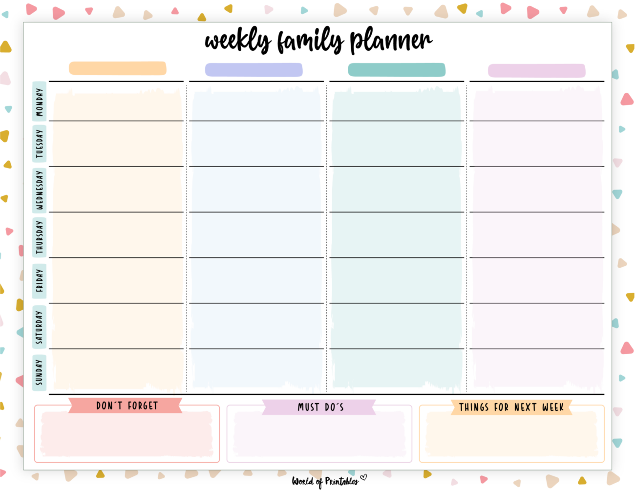 Free Printable Family Weekly Planner - Family Planner Printables Free | Family planner printables, Weekly ...