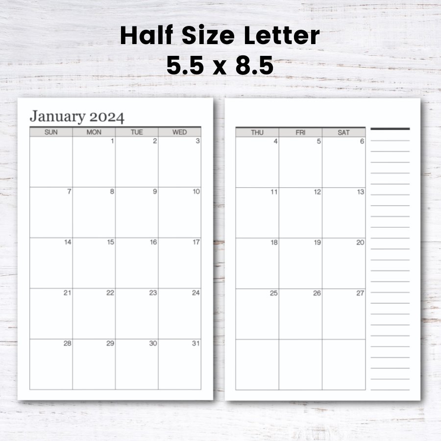 Free Printable Half Size Planner Pages - Free Printable Half Size 2024 Calendar — Krafty Planner