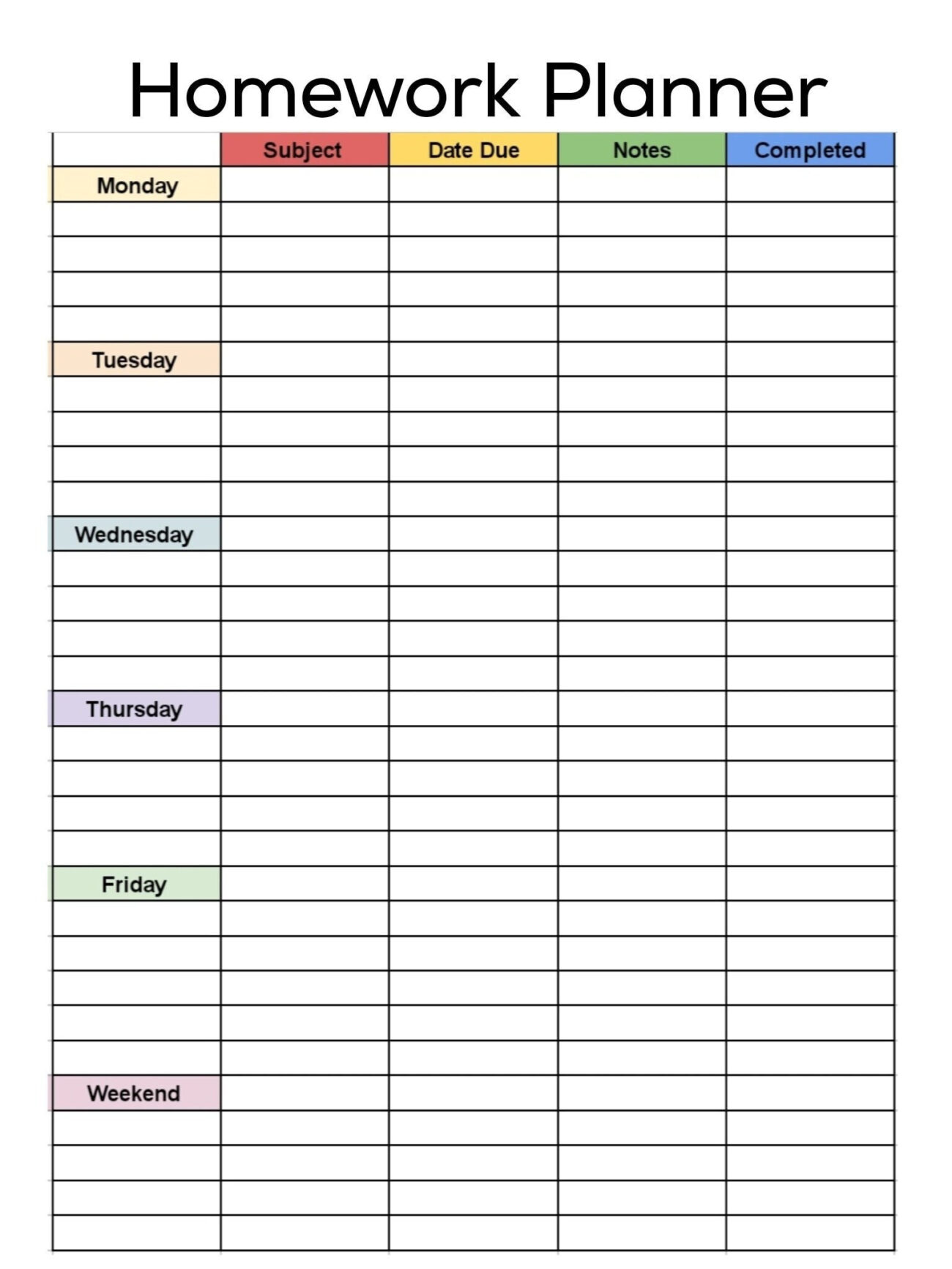 Free Printable Homework Planner For Students - Printable Homework Planner Template