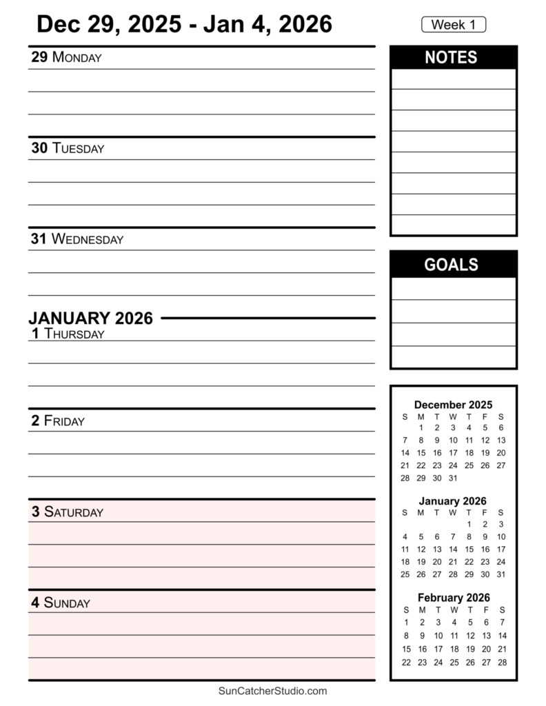 Free Printable Weekly Calendar 2026 - Free Printable Templates