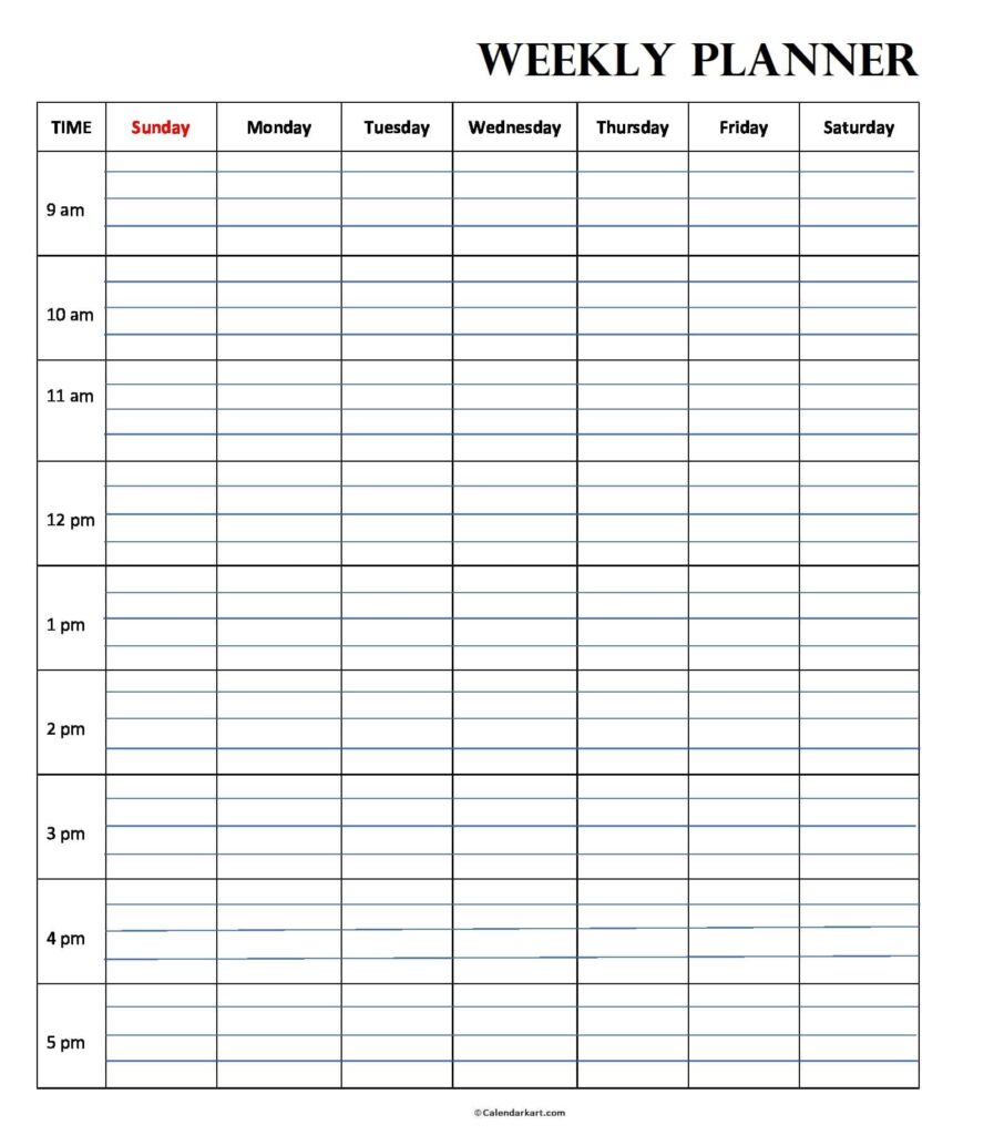 Free Printable Weekly Calendar Template - Worksheets Library
