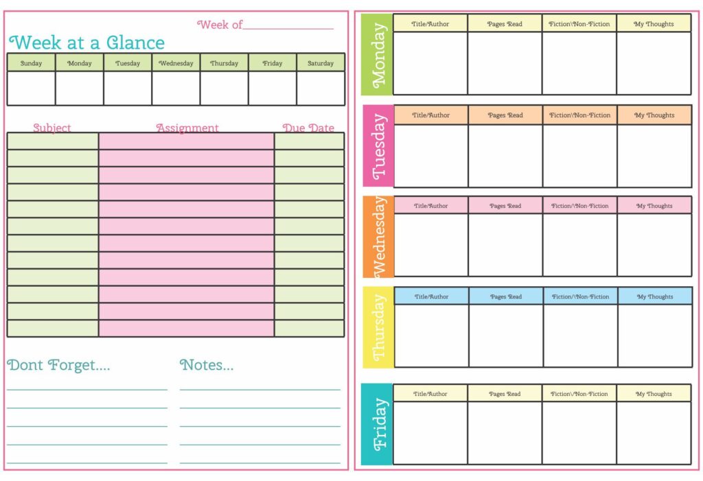 Free printable weekly homework planner, Download Free printable weekly ...