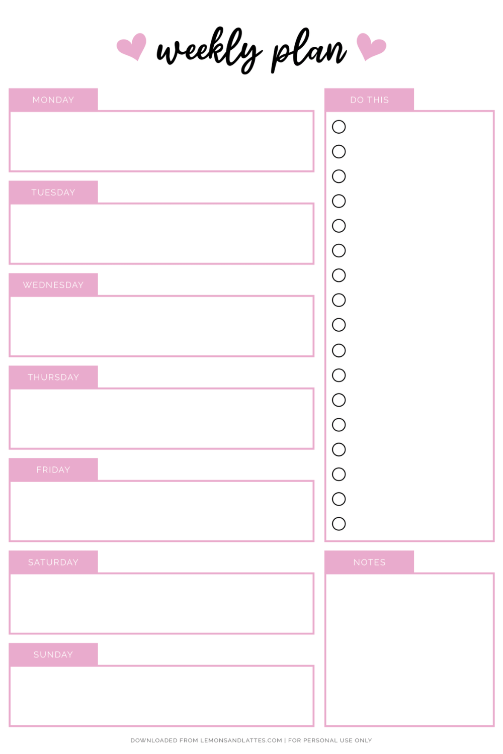 Girly Cute Weekly Planner Printable - Girly and Cute Free Printable Weekly Planner with Pink Design | Good ...