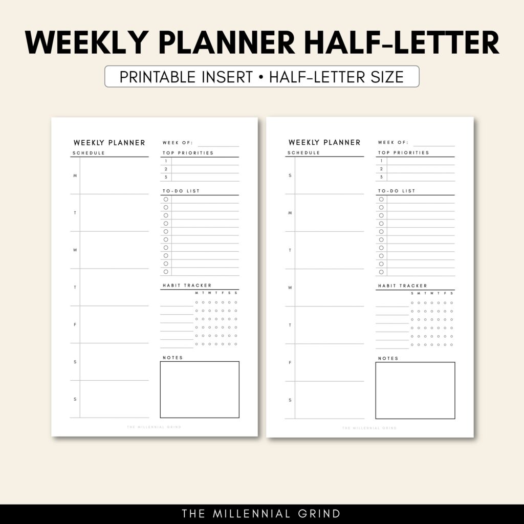 Half-letter Weekly Planner | Half-letter Weekly Printable | Half-letter ...
