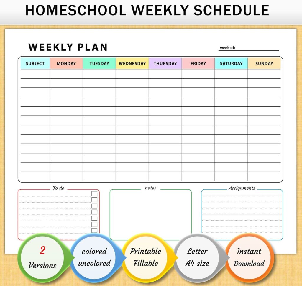 Homeschool Weekly Schedule Template: Editable Study Planner (printable … Homeschool Weekly Schedule Template: Editable Study Planner (printable ...