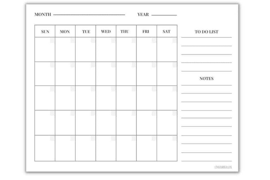 Month At A Glance Blank Calendar Template Example Calendar Printable