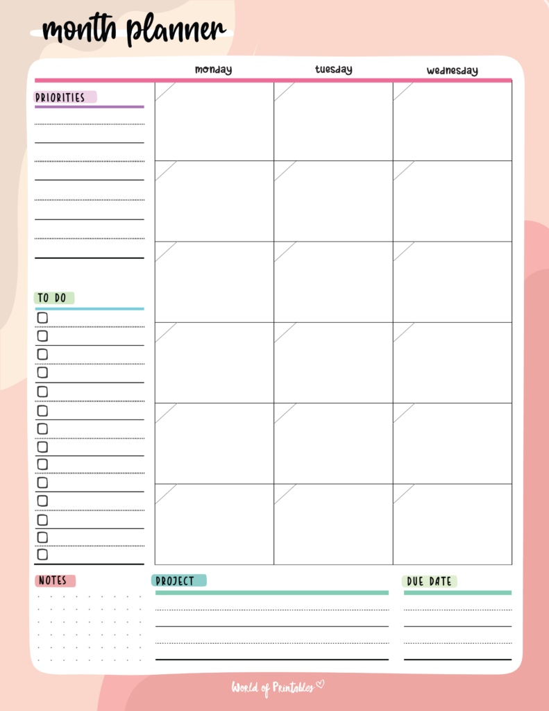 Monthly Calendar Planner Printable