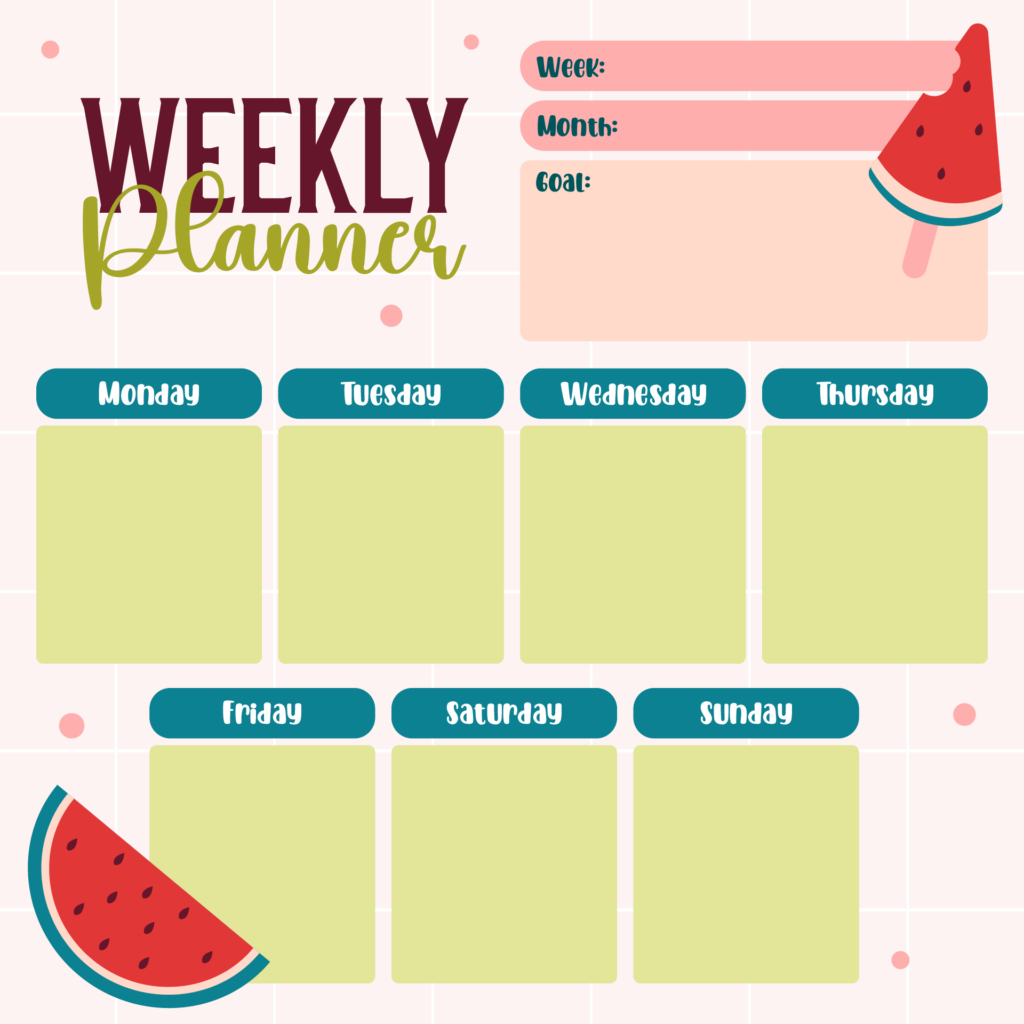 Printable Cute Weekly Planner Template - Free Printable US