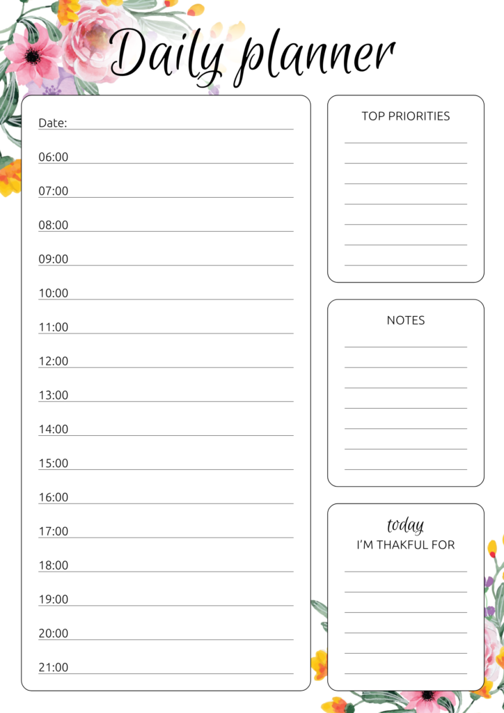 Printable Daily Planner Sheets - Printable Free Templates