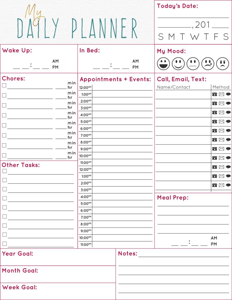 Printable Day Planner - Printable Calendars AT A GLANCE
