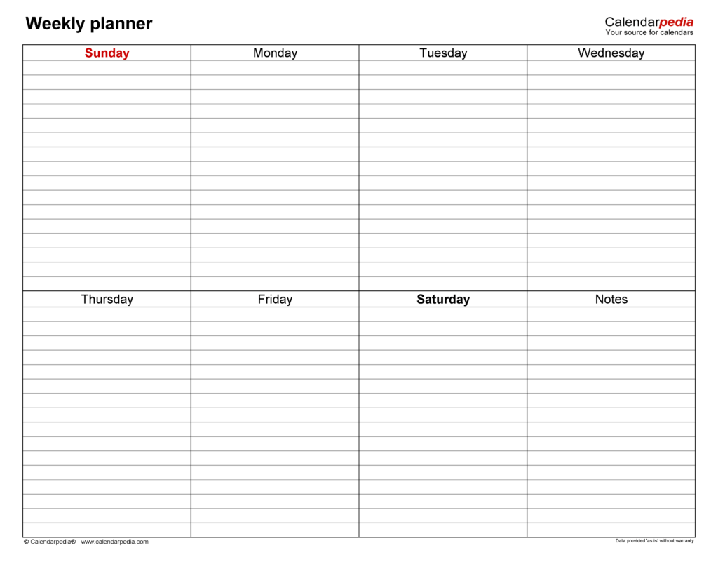 Printable Editable Weekly Planner Template - Templates Printable