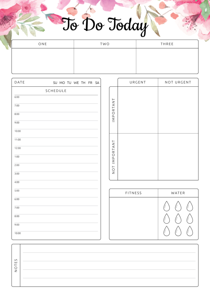 Printable To Do Today Daily Hourly Planner | One day planner template ...