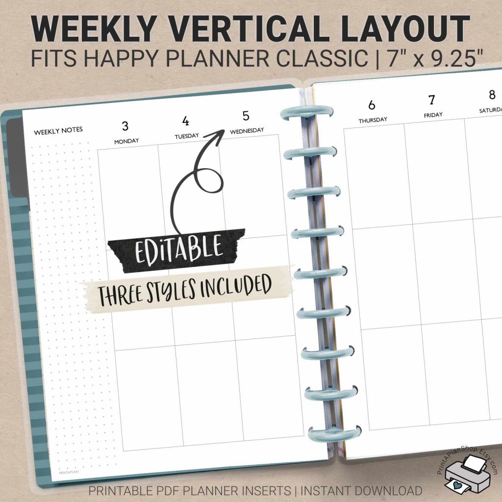 Printable Weekly Planner Template: Vertical Layout (7 x 9.25 in … Printable Weekly Planner Template: Vertical Layout (7 x 9.25 in ...