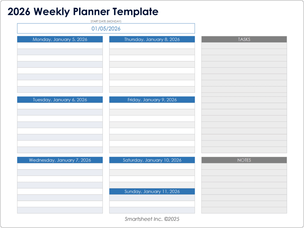 Simple Weekly Planner for 2026 PDF — Print at Home | WorksheetRoom