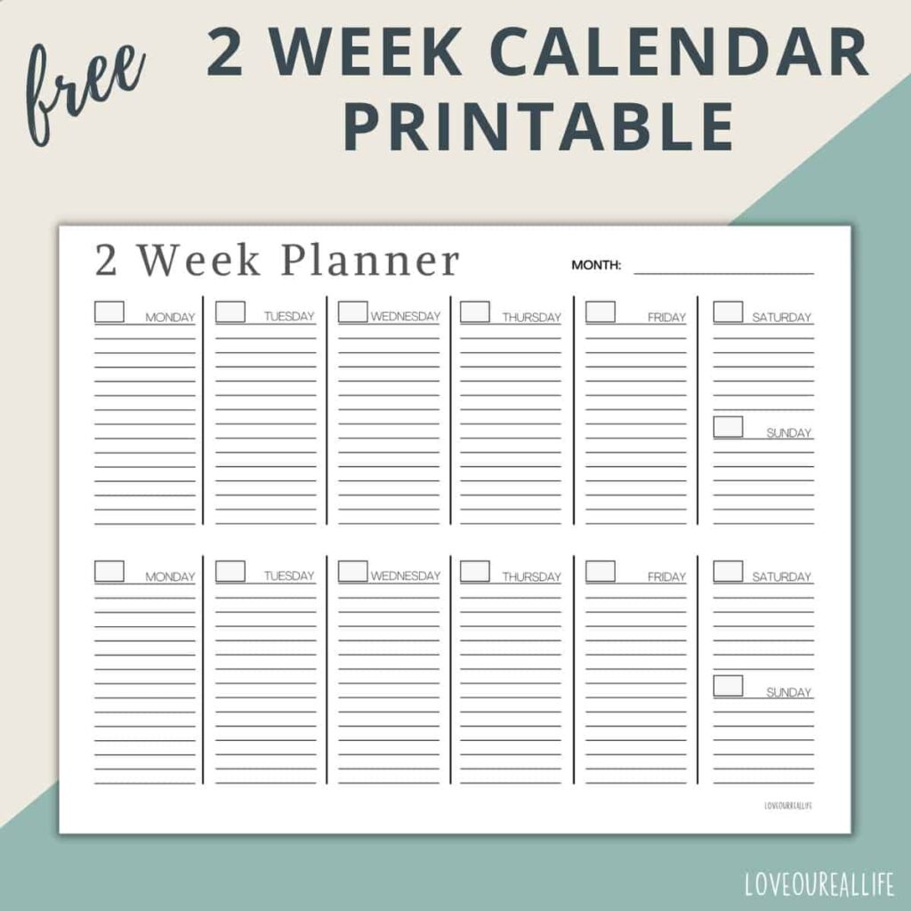 Two Week Calendar Template - Free Printable Weekly Planner ⋆ Love Our ...