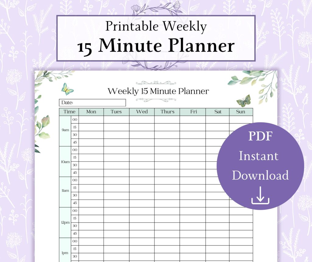Weekly 15 Minute Planner Printable PDF | 15 Minutes Planner Block ...