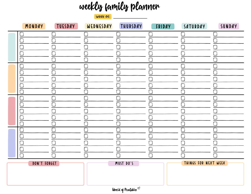 Weekly Family Planner Printable Weekly Family Planner Printable