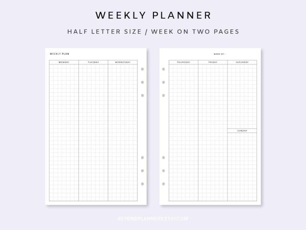 Weekly Planner Printable 2 Page - Week on Two Pages | Weekly Planner ...