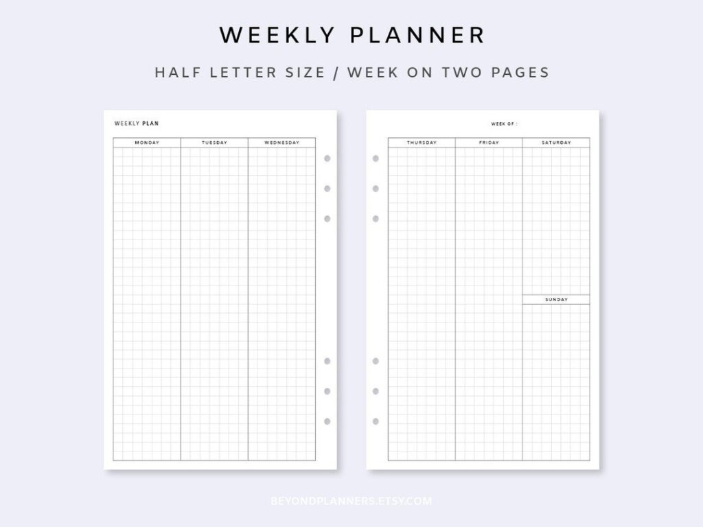 Weekly Planner Printable 2 Page - Week on Two Pages | Weekly Planner ...