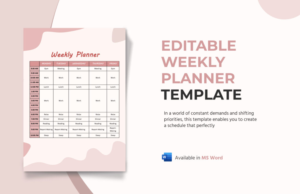Weekly Planner Template Microsoft Word Free Weekly Planner Template